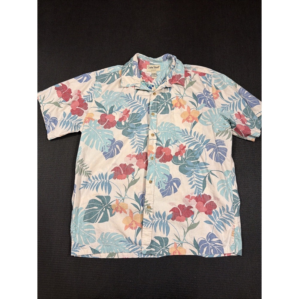 Cooke Street Honolulu Hawaiian Aloha Shirt Men XL Blue Floral Camp Tropical Tiki